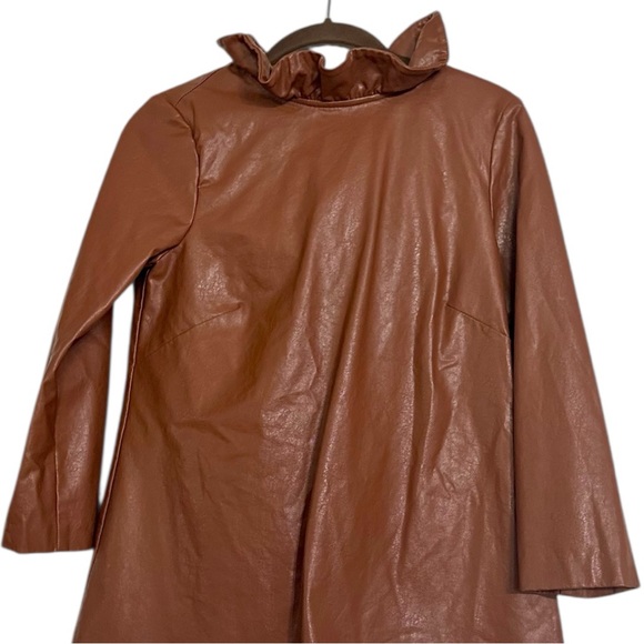 Tuckernuck Cognac Leather Faye Blouse
XS Ruffle Bow Neck Back Long Sleeve - Picture 5 of 10